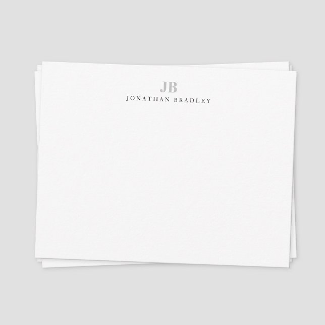 Simple Modern Minimalist Monogrammed Professional Card (Gray monogram two Initial letters serif font complete name note card)