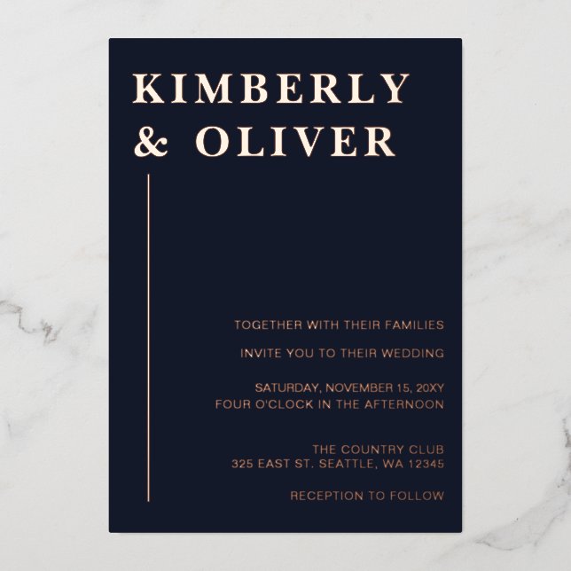 Simple Modern Minimalist Navy Wedding (Front)