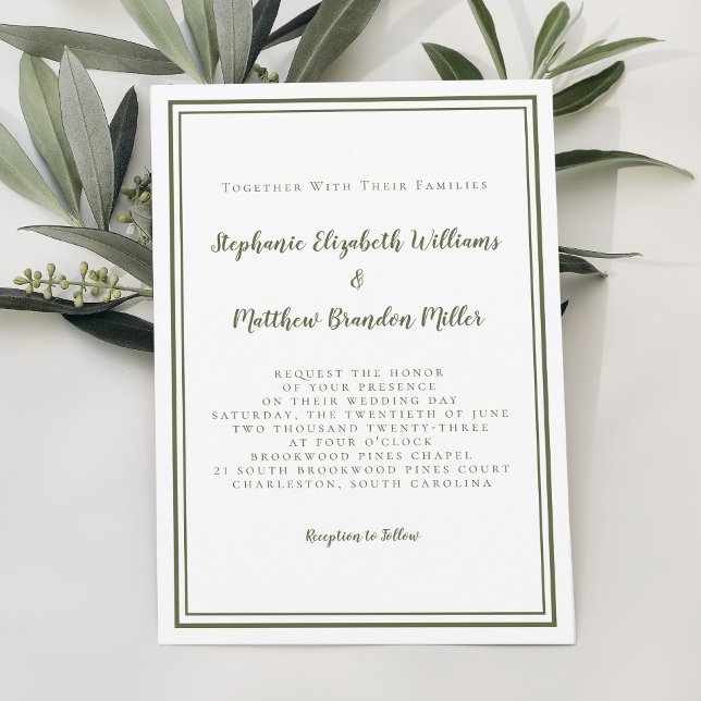 Simple Modern Minimalist Olive Green White Wedding Invitation (Simple Modern Minimalist Olive Green White Wedding Invitation)