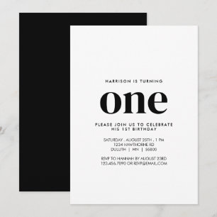 Simple Modern Minimalist One Year First Birthday Invitation