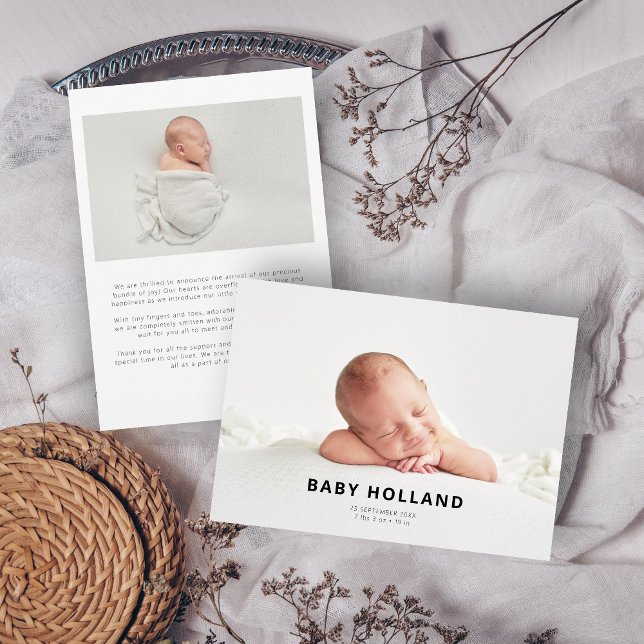 Simple Modern Minimalist Photo Baby Announcement (Creator Uploaded)