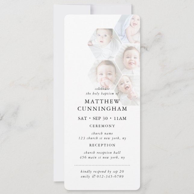 Simple Modern Minimalist Photo Collage Baptism Invitation (Front)