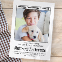 Simple Modern Minimalist Photo First Communion Boy