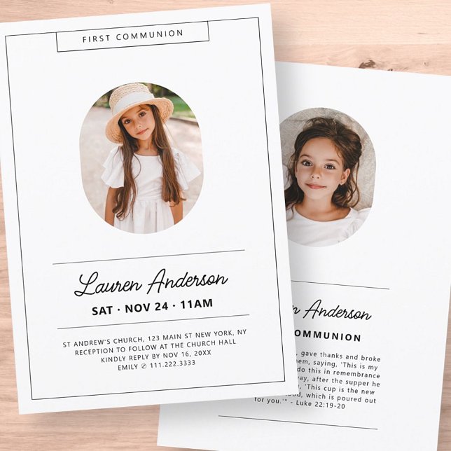 Simple Modern Minimalist Photo First Communion Invitation (Creator Uploaded)