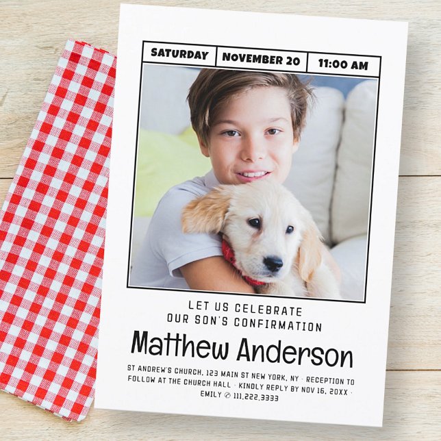 Simple Modern Minimalist Photo First Confirmation Invitation (Creator Uploaded)