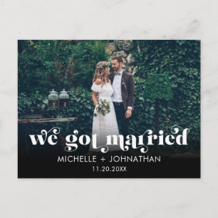 Simple Modern Minimalist Photo Just Married Announcement Postcard