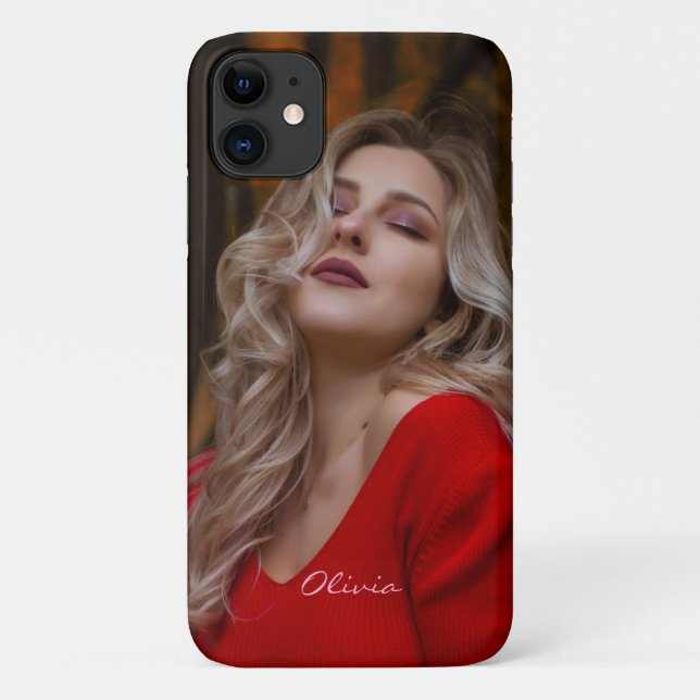 Simple Modern Minimalist Photo with Name Script Case-Mate iPhone Case (Back)