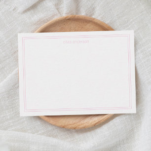 Simple Modern Minimalist Pink Two Border Monogram Card