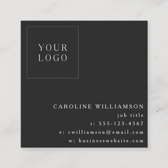 Simple Modern Minimalist Professional Logo Black Square Business Card (Front)