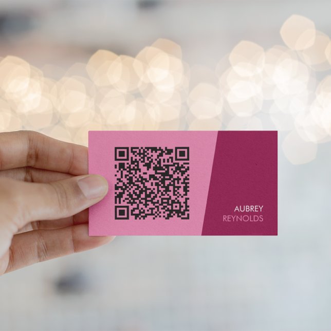 Simple Modern Minimalist QR Code Pink Business Card (Creator Uploaded)