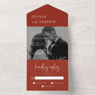 Simple Modern Minimalist   Rich Red Photo Wedding All In One Invitation