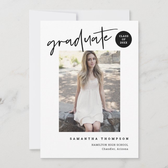 Simple Modern Minimalist School Grad Party Photo Invitation (Front)