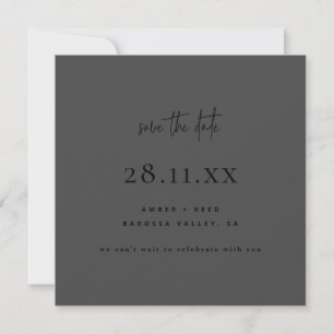 Simple Modern Minimalist Square All Black Script Save The Date