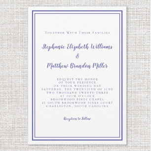Simple Modern Minimalist Very Peri Blue Wedding  Invitation