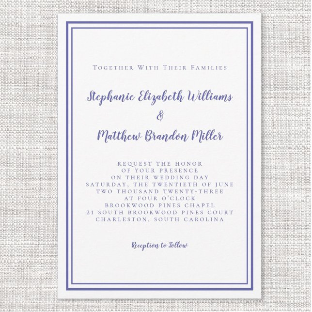 Simple Modern Minimalist Very Peri Blue Wedding  Invitation (Creator Uploaded)