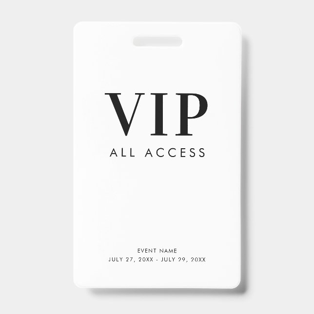Simple Modern Minimalist VIP All Access Pass Event ID Badge (Front)