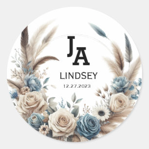 Simple Modern Minimalist Wedding Classic Round Sticker