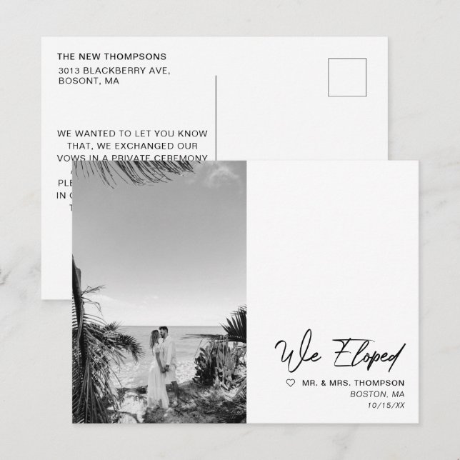 Simple Modern Minimalist Wedding Elopement Announcement Postcard (Front/Back)