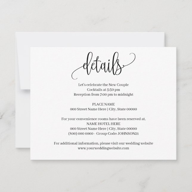 Simple Modern Minimalist Wedding Insert Card (Front)