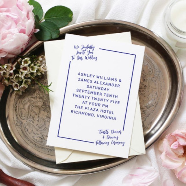 Simple Modern Minimalist Wedding Navy Blue Invitation (Creator Uploaded)