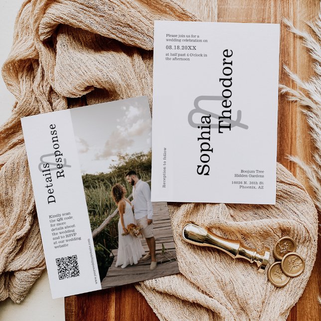 Simple Modern Minimalist Wedding QR Code Photo Invitation (Creator Uploaded)