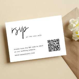 Simple Modern Minimalist Wedding QR Code RSVP Card