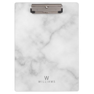 Simple Modern Minimalist White Marble Monogram Clipboard