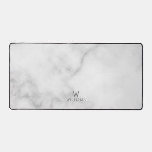 Simple Modern Minimalist White Marble Monogram Desk Mat