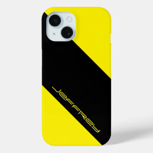 Simple Modern Minimalist Yellow & Black, Name iPhone 15 Case