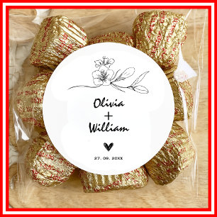 Simple Modern Minimalistic Elegant Flower Wedding Classic Round Sticker