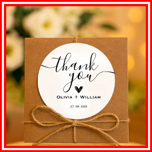 Simple Modern Minimalistic Heart Wedding Thank You Favour Tags