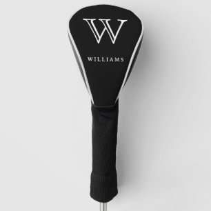 Simple Modern Monogram and Name Black white Golf Head Cover