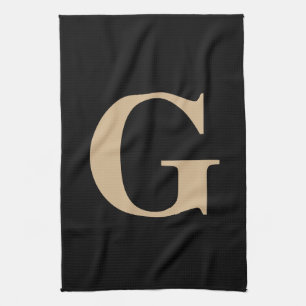 Simple Modern Monogram Beige and Black Tea Towel