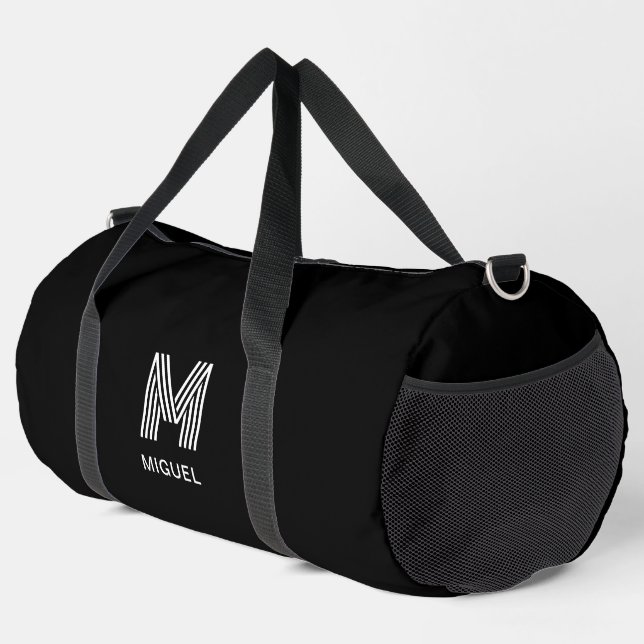 Simple Modern Monogram Black and White  Duffle Bag (Right Corner)