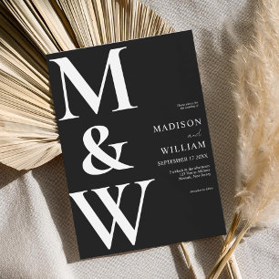 Simple Modern Monogram Black and White Wedding Invitation