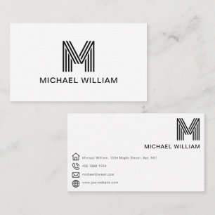 Simple Modern Monogram Black & White Business Card