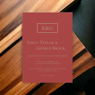 Simple Modern Monogram Burgundy Formal Wedding Invitation