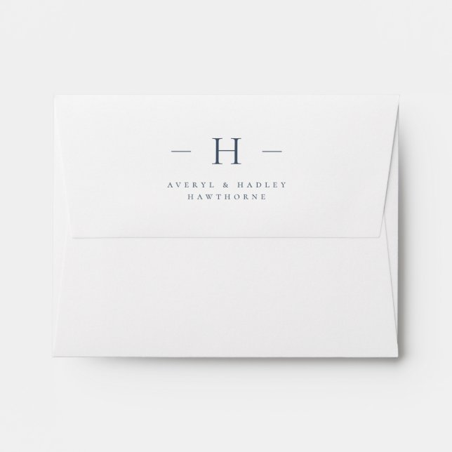 Simple Modern Monogram Couple Initial Navy White Envelope (Back (Top Flap))