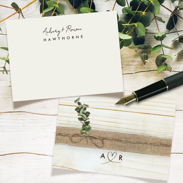 Simple Modern Monogram Couple Rustic Eucalyptus  Card (Creator Uploaded)