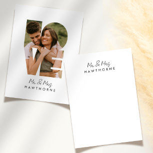 Simple Modern Monogram Couple Wedding Photo Card