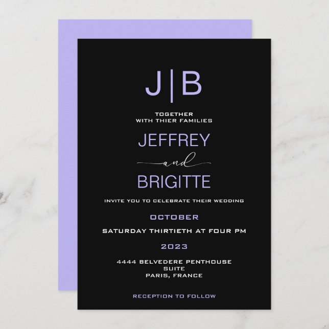 Simple modern monogram elegant wedding  invitation (Front/Back)