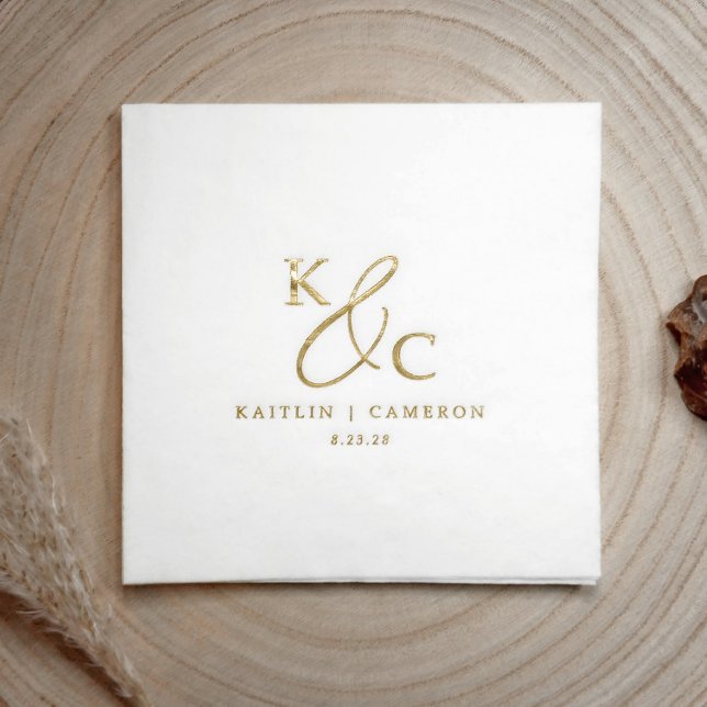 Simple Modern Monogram Gold Wedding Cocktail Foil Napkins (Personalized wedding napkins - elegant gold foil monogram / wedding logo)