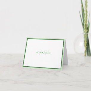 Simple Modern Monogram Green Two Tone Border Note Card