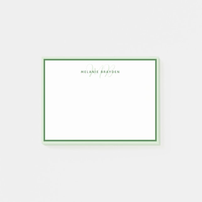 Simple Modern Monogram Green Two Tone Border  Post-it Notes (Front)