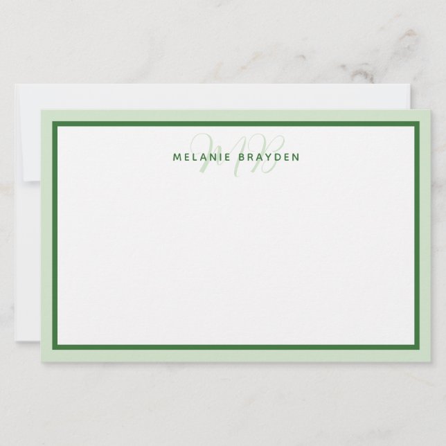 Simple Modern Monogram Green Two Tone Border  Stationery (Front)