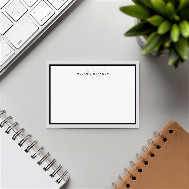 Simple Modern Monogram Grey Black Two Tone Border  Card (Creator Uploaded)
