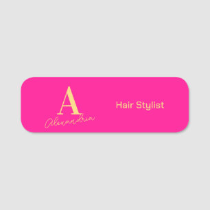 Simple Modern Monogram Hair Stylist Name Tag