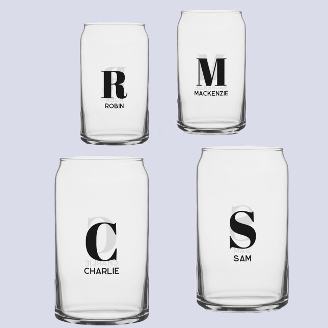 Simple Modern Monogram Initial Name Personalised Can Glass (Monogram initial name personalized modern can glass)