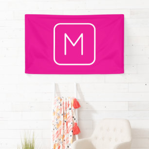Simple & Modern Monogram Initial Pink & White Banner