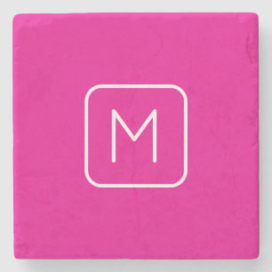 Simple & Modern Monogram Initial Pink & White Stone Coaster